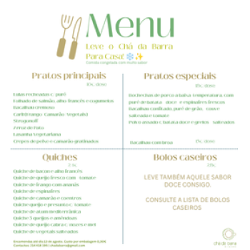menu chá em casa